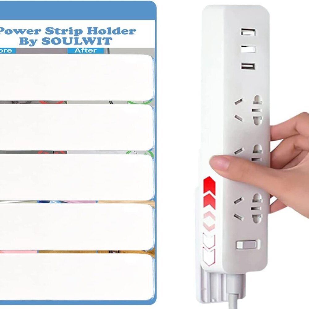 5-Pack Self Adhesive Power Strip Holder, Surge Protector Fixator Wall Mount Punc